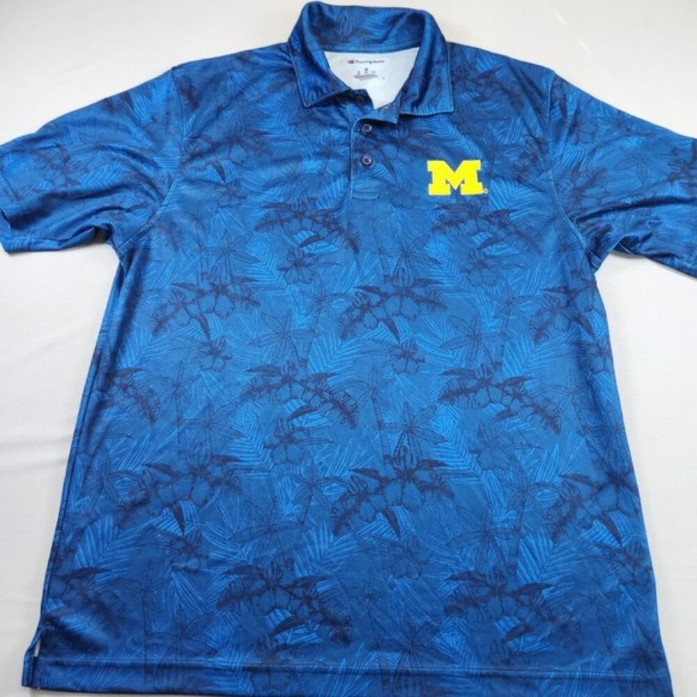 Champion Michigan Polo Shirt Golf Men M Floral Hawaiian Blue